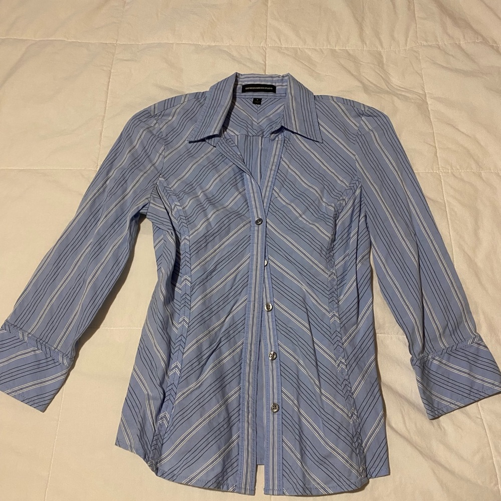 Express women’s Blue and White Striped Button Down Shirt